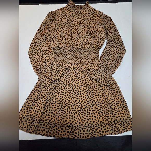 She + Sky Tan Fit and Flare Dress with Crew Neck and Bishop Sleeves - Picture 2 of 11